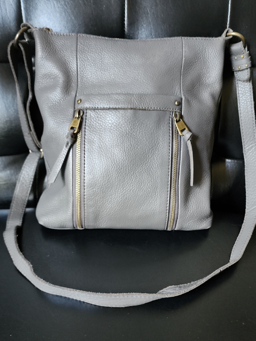 The Sak Collective Ladera Gray Leather Crossbody Bag Hobo Shoulder Purse